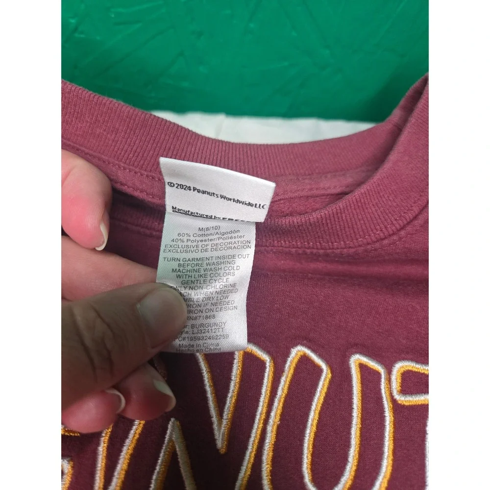 Peanuts Fall Autumn Sweatshirt Girls Maroon Snoopy Woodstock Leaves Girls M 8/10